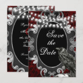 Gothic Lijst, Crow en Lights op de Rode Gothische  Save The Date (Voorkant / Achterkant)