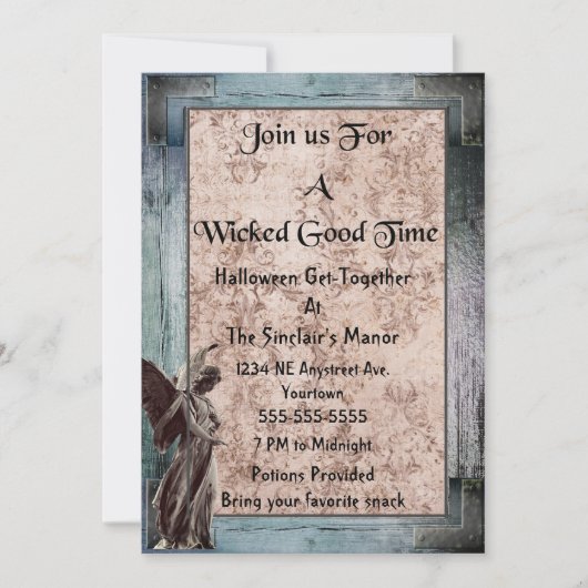 Gothic Lijst Grunge Damask Angel Halloween Party Kaart (Voorkant)