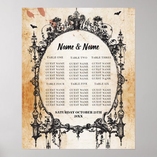 Gothic Lijst Table Plan Wedding Poster Seating (Voorkant)