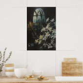 Gothic Lilies Flowers Candlelight Castle Art, Dark Poster (Keuken)