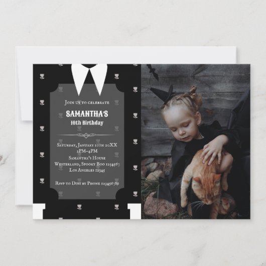 Gothic Little girl in zwart jurkje Verjaardag Foto Kaart (Voorkant)