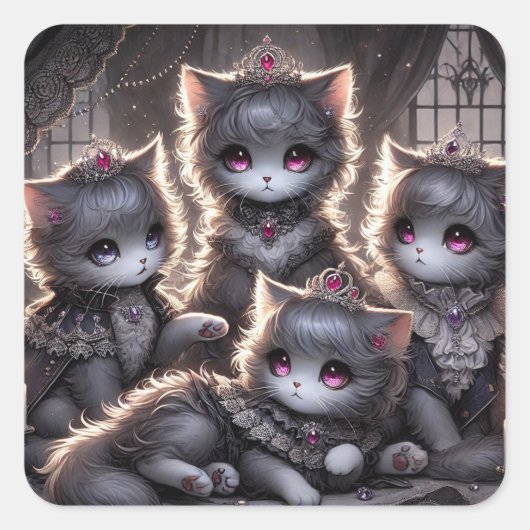 Gothic Lolita Black Princess Cats Vierkante Sticker (Voorkant)