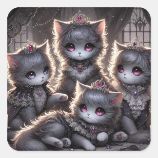 Gothic Lolita Black Princess Cats Vierkante Sticker