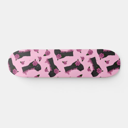Gothic Lolita Boot Pink Rose Pattern Skateboard (Horizontaal)