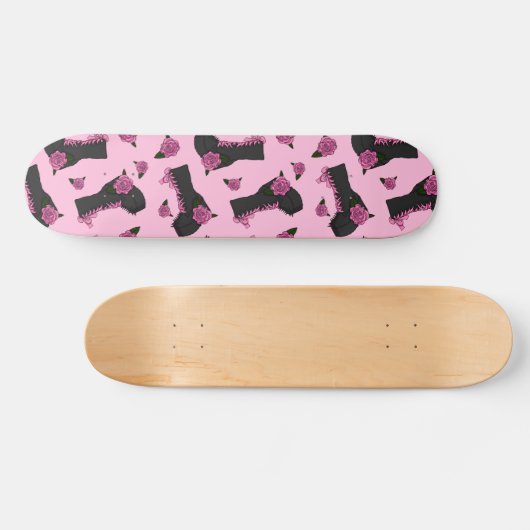 Gothic Lolita Boot Pink Rose Pattern Skateboard (Horizontaal)