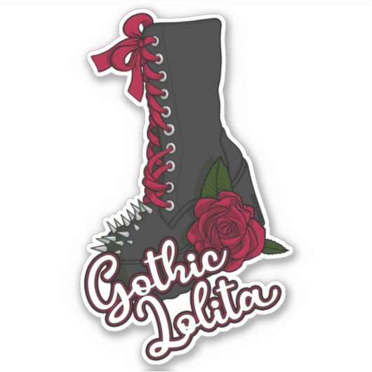 Gothic Lolita Boot Red Rose Slogan Vinyl Sticker (Voorkant)