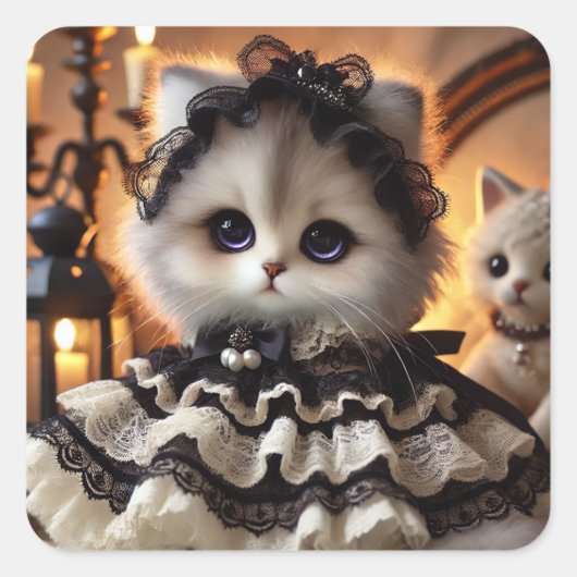 Gothic Lolita Cat Vierkante Sticker (Voorkant)