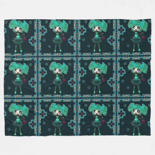 Gothic Lolita child emerald and black Fleece Deken (Voorkant (Horizontaal))