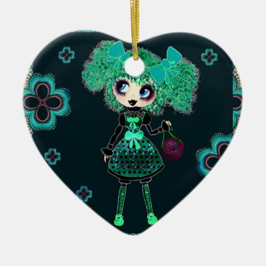 Gothic Lolita child emerald and black Keramisch Ornament (Voorkant)