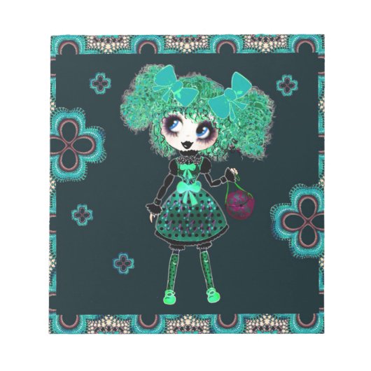 Gothic Lolita child emerald and black Notitieblok (Voorkant)