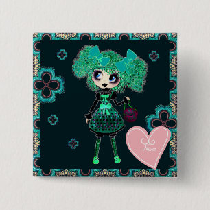 Gothic Lolita child emerald and black Vierkante Button 5,1 Cm