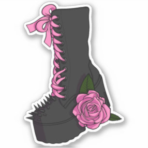 Gothic Lolita Girly Pink Rose Boot Illustratie Sticker