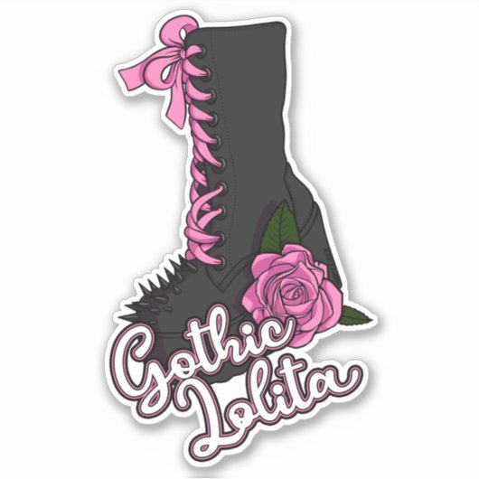 Gothic Lolita Slogan Pink Rose Boot Vinyl Sticker (Voorkant)