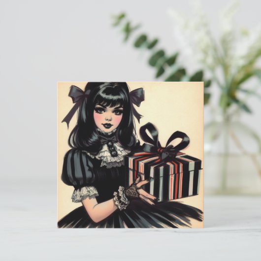 Gothic Lolita Spooky Gothic Christmas Feestdagenkaart (Staand voorkant)
