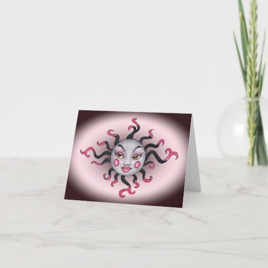 Gothic Look Fantasy Sun Grey Face Pink Kaart (Voorkant)
