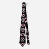 Gothic Love | Roze en zwarte Skeleten Heart Floral Stropdas (Voorkant)