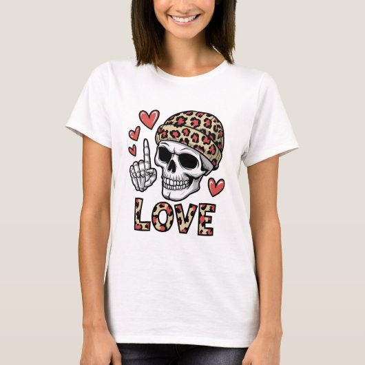 Gothic Love - Schedel met Leopard Print Beanie T-shirt (Voorkant)