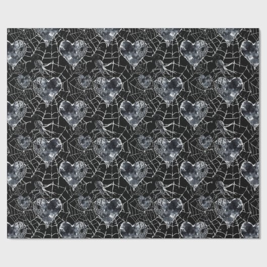 Gothic Love Spooky Spookweb met harten Cadeaupapier (Vlak)