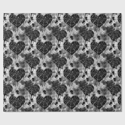 Gothic Love Spooky Spookweb met harten Cadeaupapier (Vlak)