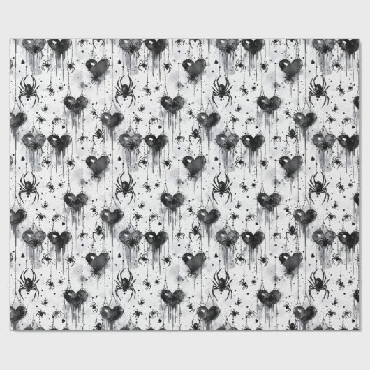 Gothic Love Spooky Spookweb met harten Cadeaupapier (Vlak)