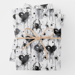 Gothic Love Spooky Spookweb met harten Inpakpapier Vel