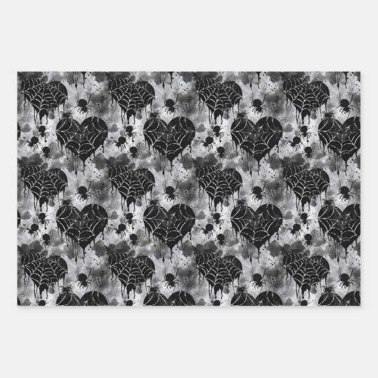 Gothic Love Spooky Spookweb met harten Inpakpapier Vel (Voorkant)