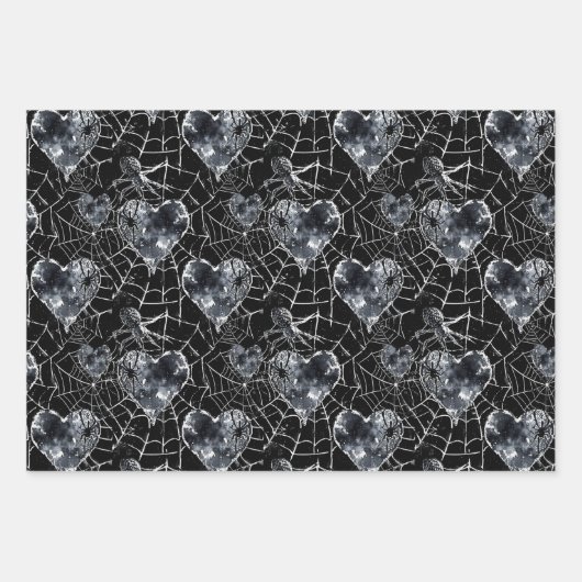 Gothic Love Spooky Spookweb met harten Inpakpapier Vel (Voorkant)