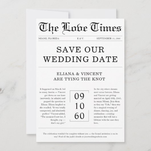 Gothic Love Times Monogram Krant Foto Bruiloft Save The Date (Voorkant)