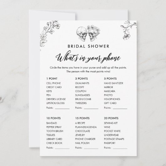 GOTHIC LOVE Wat zit er in je tas bruids spel Kaart (Voorkant)