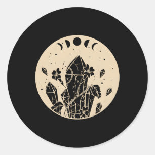 Gothic maanfasen hemelkristallen en bloemen ronde sticker