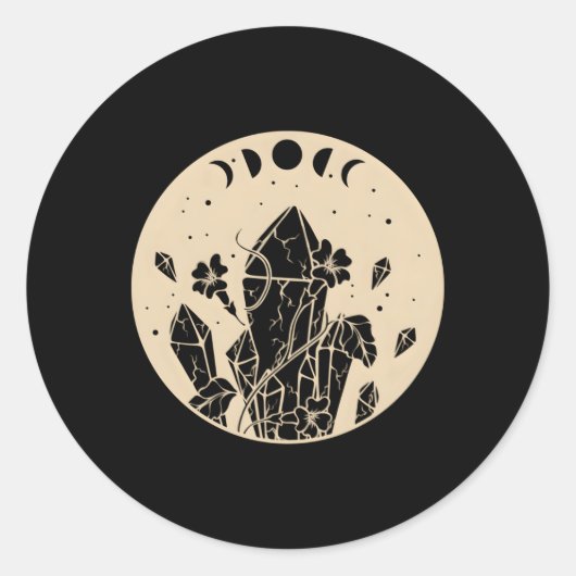 Gothic maanfasen hemelkristallen en bloemen ronde sticker (Voorkant)