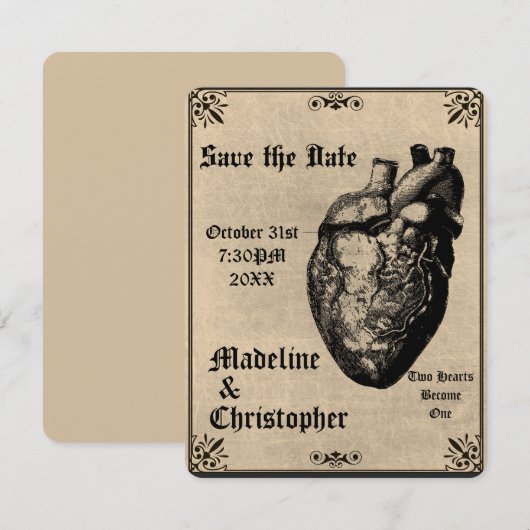 Gothic Macabre Heart Gothic Save the Date Invitati Kaart (Voorkant / Achterkant)
