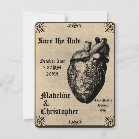 Gothic Macabre Heart Gothic Save the Date Invitati Kaart (Voorkant)