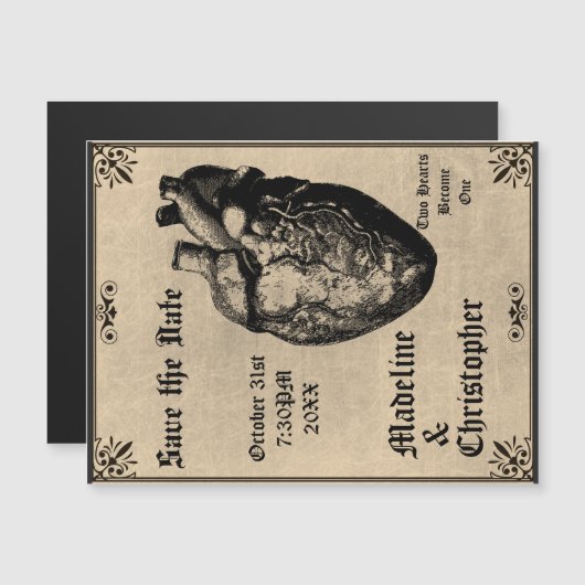 Gothic Macabre Heart Gothic Save the Date Magnet Magnetische Uitnodiging (Voorkant / Achterkant)