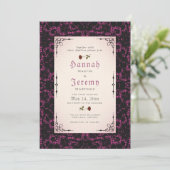 Gothic Magenta  Black Lace Roos Invitation Kaart (Staand voorkant)