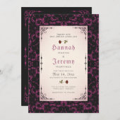 Gothic Magenta  Black Lace Roos Invitation Kaart (Voorkant / Achterkant)