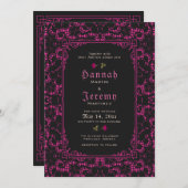Gothic Magenta Black Lace Roos Invitation Kaart (Voorkant / Achterkant)