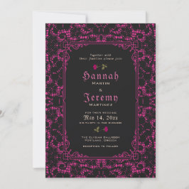 Gothic Magenta Black Lace Roos Invitation Kaart