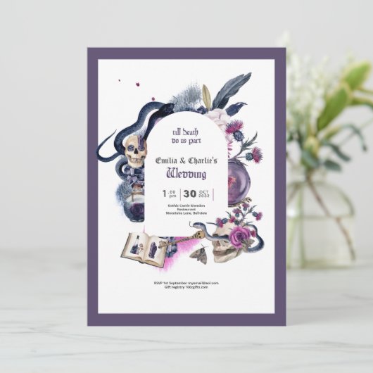 Gothic Magic Halloween Witch Wedding Uitnodiging (Staand voorkant)
