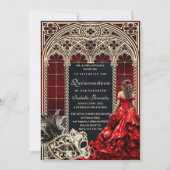 Gothic Masquerade Quinceañera Red Gold Kaart (Voorkant)