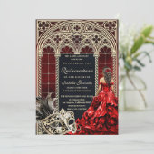 Gothic Masquerade Quinceañera Red Gold Kaart (Staand voorkant)