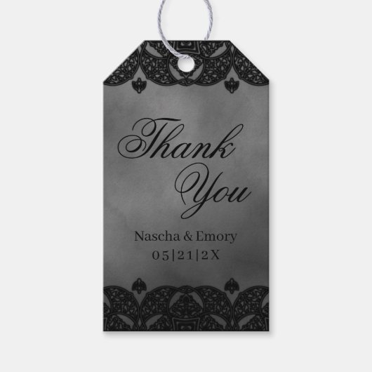 Gothic Medieval Dark Lace Weddenschap Bedankt Cadeaulabel (Voorkant)