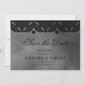 Gothic Medieval Elegant Black Lace Wedding Save The Date (Voorkant)