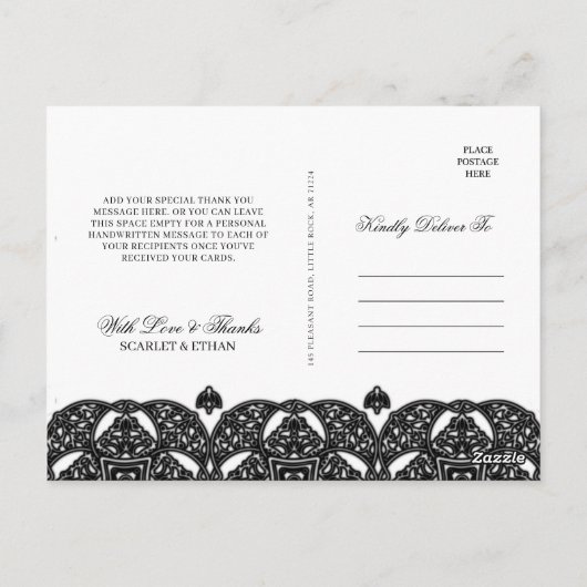 Gothic Medieval  Lace Wedding Bedankt Briefkaart (Achterkant)