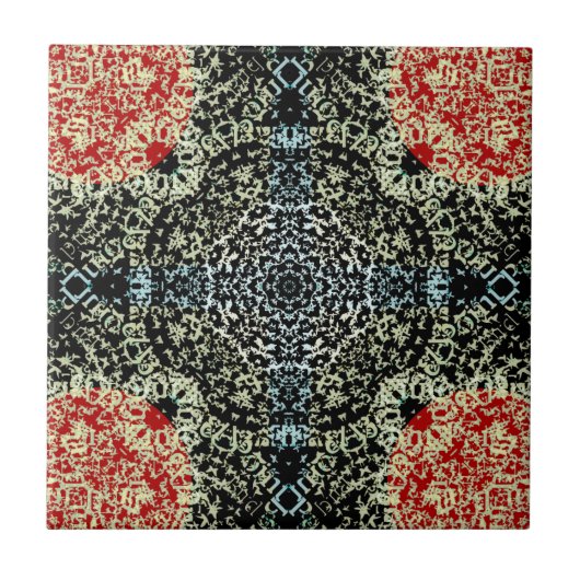 Gothic Medieval Mandala Lacy Pattern Green Red Tegeltje (Voorkant)