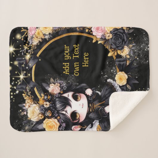 Gothic Meisje Aangepaste Decor Goth Kawaii Chibi Sherpa Deken (Voorkant (horizontaal))