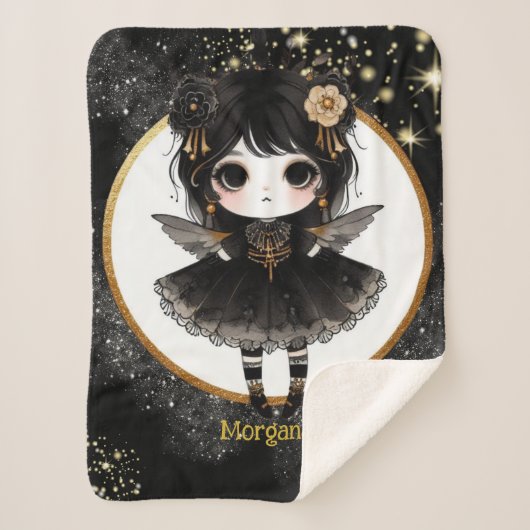 Gothic Meisje Aangepaste Decor Goth Kawaii Chibi Sherpa Deken (Voorkant)