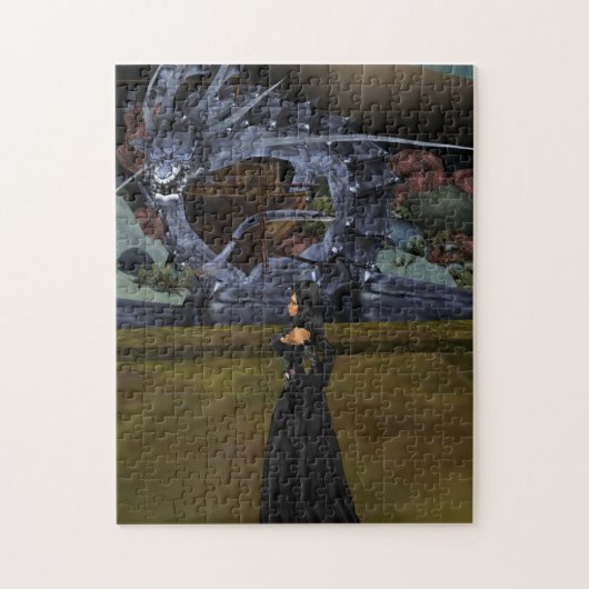 Gothic meisje en grijze draak puzzle legpuzzel (Verticaal)