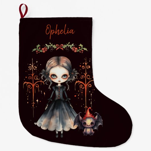 Gothic meisje en Schattige beestje Grote Kerstsok (Voorkant)
