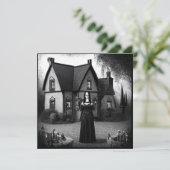 Gothic Meisje en spookhuis Halloween Kaart (Staand voorkant)
